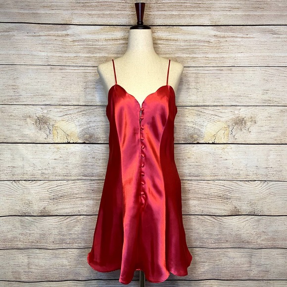 Victoria's Secret Other - Victoria's Secret Vintage Gold Label Hot Pink Satin Slip Dress Buttons Sz M